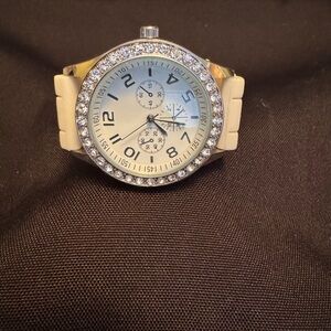 CLEARANCE Elegant Gold and Cream Watch with Crystal Accents